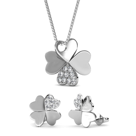 Parure Clover (1 collier + 2 boucles d'oreilles)  ornée de 18 cristaux Swarovski - Livraison offerte