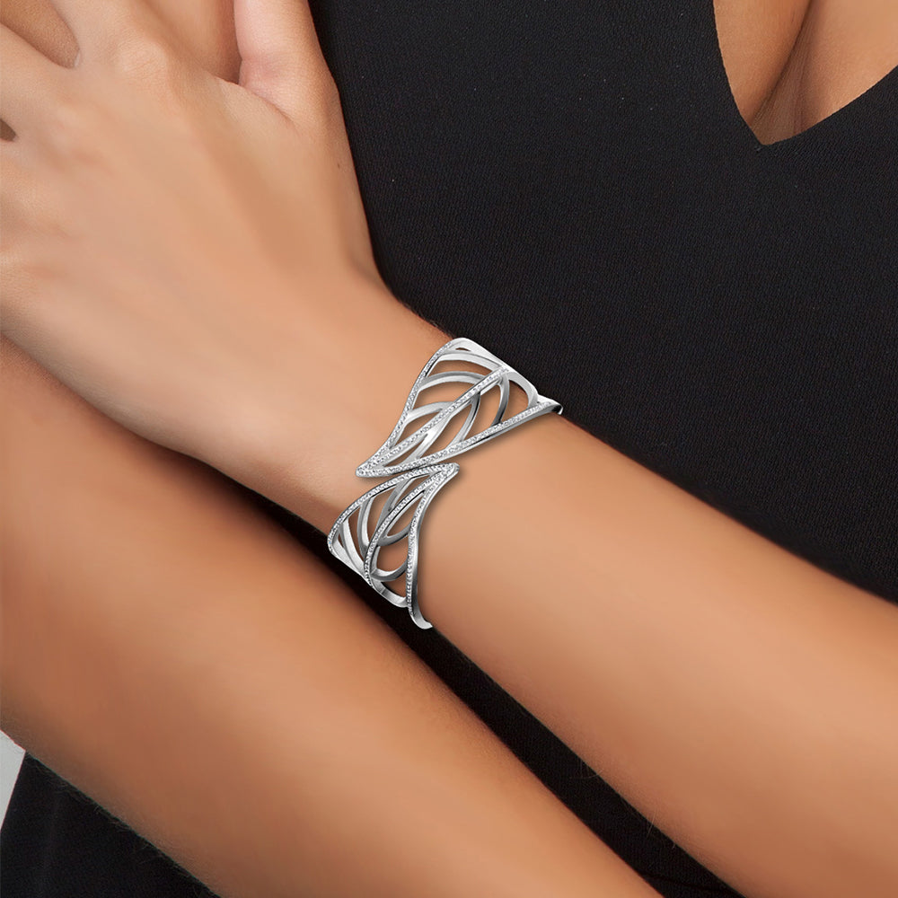 Bracelet feuille en acier inoxydable orné de cristaux de bohème - Livraison offerte