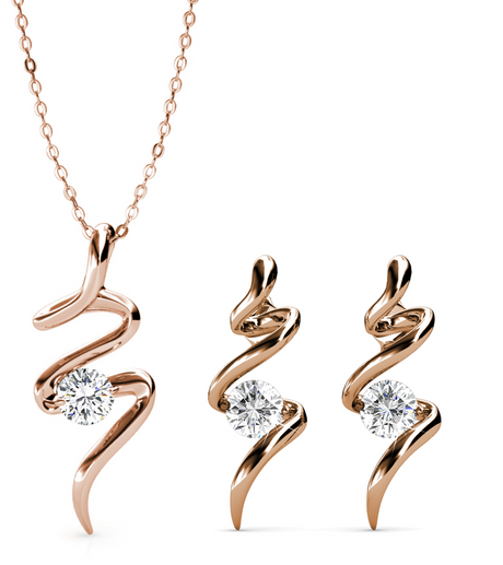 Coffret parure Spirale (1 collier + 1 paire de boucles d'oreilles) ornée de 3 cristaux Autrichiens de très haute qualité - Livraison Offerte