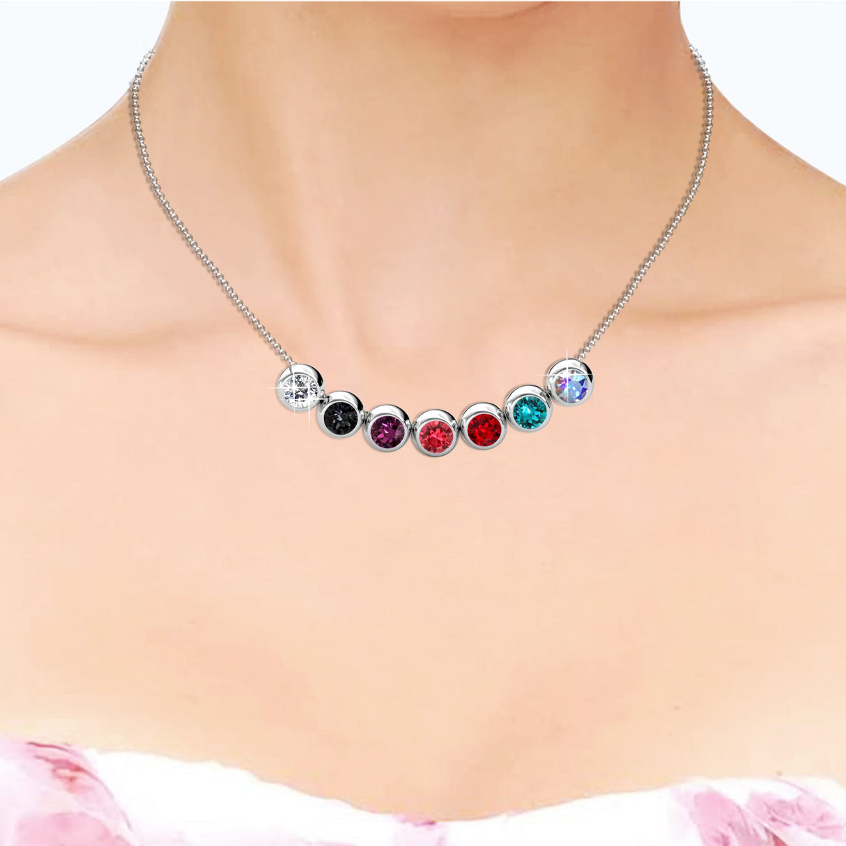 Collier plaqué rhodium 18 carats avec 7 cristaux Swarovski® - Livraison offerte