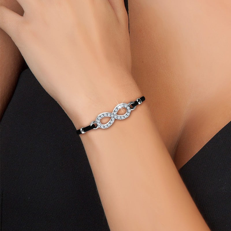 Bracelet Infini élastique noir orné de Cristaux scintillants - Livraison Offerte