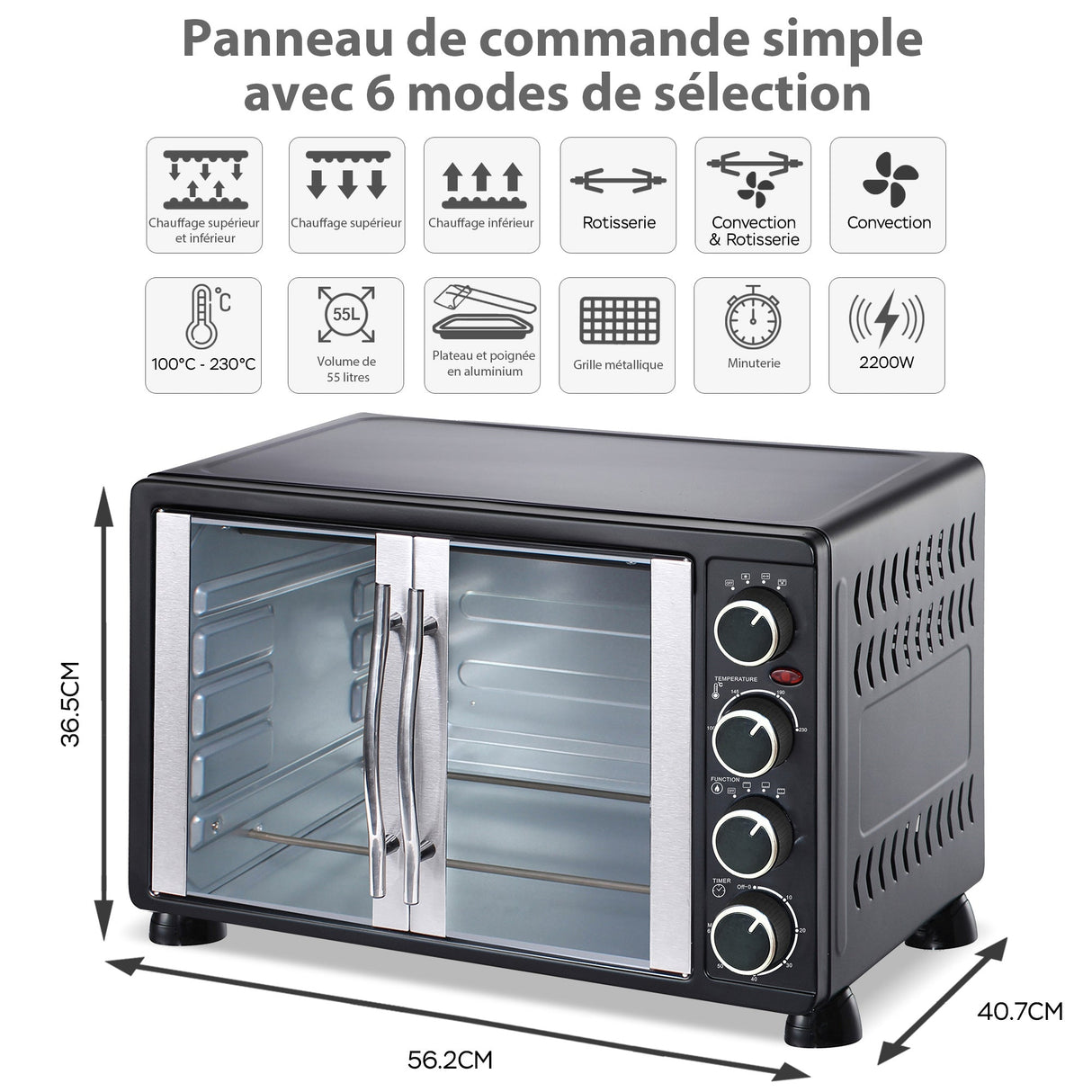 Four électrique inox deux portes grande capacité 55L - Livraison offerte