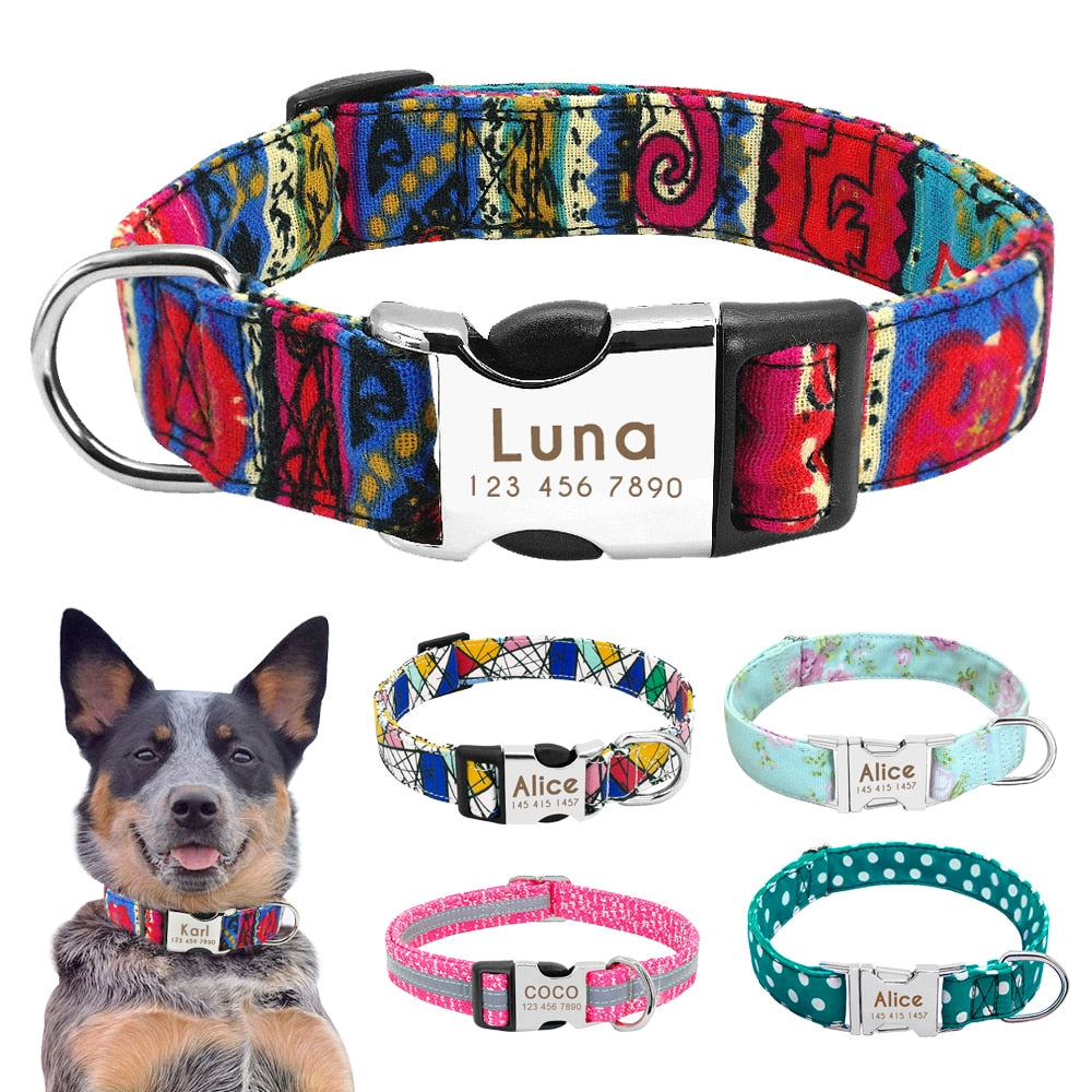 Collier personnalisé réfléchissant en nylon pour chien avec gravure de vos coordonnées - Livraison Offertes